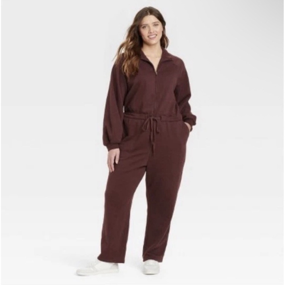 Universal Thread‎ Women's Long Sleeve Fleece Jumpsuit XS Oversized NWT Brown